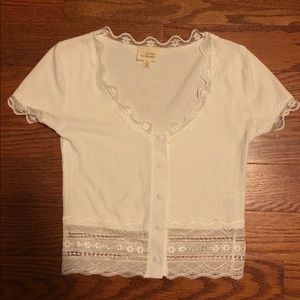 Short Sleeve, Button Up Top with Lace Detailing